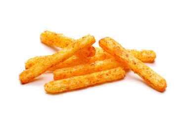 Pepper flavored potato chips isolated on white background