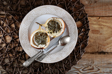 Granadilla or grenadia passionfruit on wooden rustic background