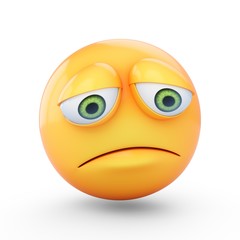 3D Rendering sad emoji isolated on white background