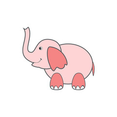 Cute pink elephant cartoon, vector colorful illustration kid funny animal isolated on white background, decorative african mammal flat for character design, zoo alphabet, mascot, greeting card