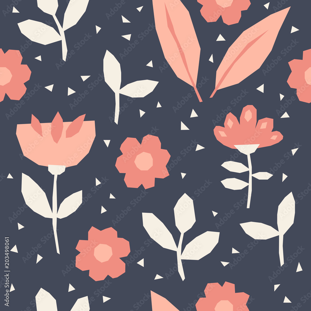 Aufkleber seamless pattern with flowers and leaves in scandinavian style
