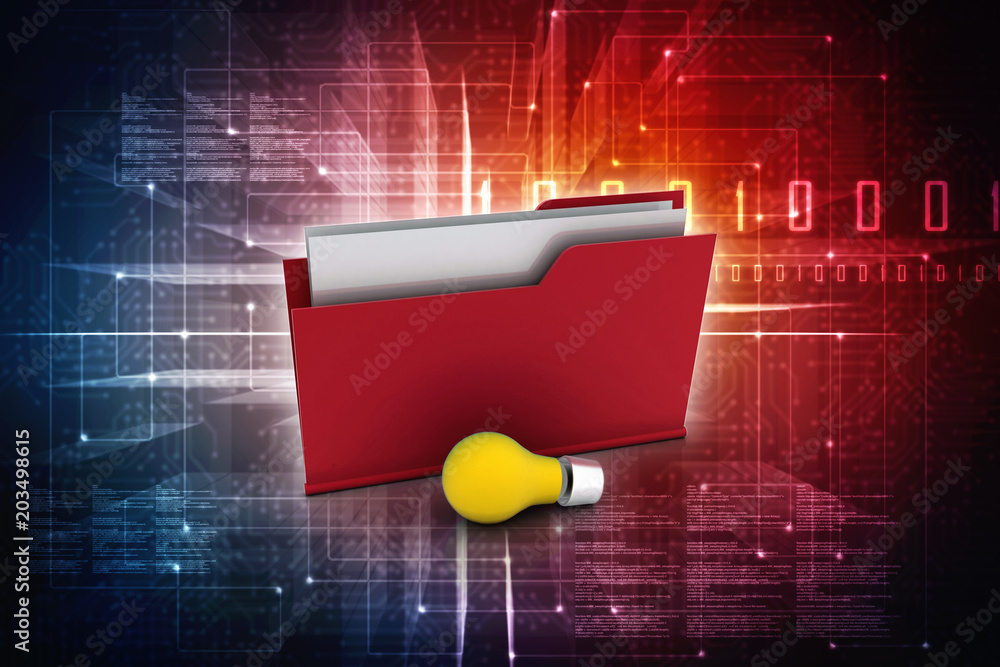 Poster 3d rendering led light bulb with folder