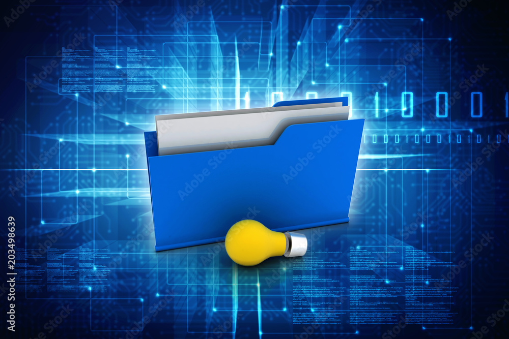 Poster 3d rendering led light bulb with folder