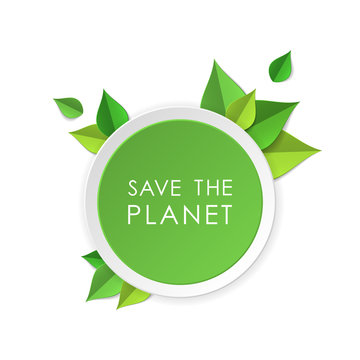 Green earth concept with paper cutout green leaves. World Environment Day, June 5. Ecology, nature protection concept. Save the planet. Template for banner, poster, leaflet. Vector illustration