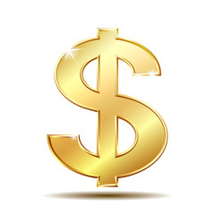 Golden dollar symbol isolated on white