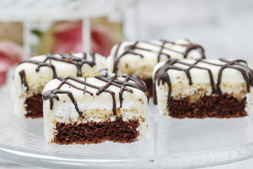 Chocolate and marzipan layer cakes
