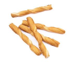Spiral bread sticks with cheese on a white background