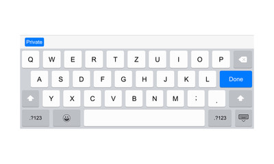 Mobile keyboard for tablet computer. Keypad template. Vector illustration