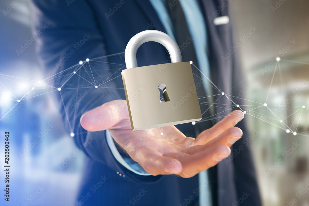 Poster padlock security connection isolated on a color background - 3d rendering