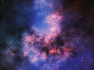 Fototapeta na wymiar Purple nebula in deep outer space with stars. Space background illustration.