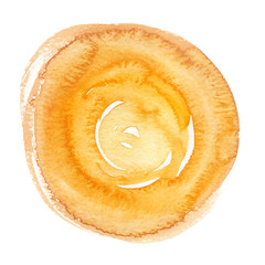 Warm golden yellow circle painted in watercolor on clean white background