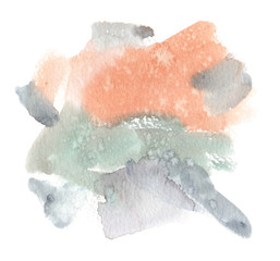 Pastel grey, green and orange backdrop painted in watercolor on clean white background