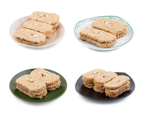 Indian Sweet Gud Kaju Gajak Collection Isolated on White Background