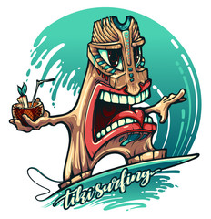 Tiki surfing. Text on a separate layer