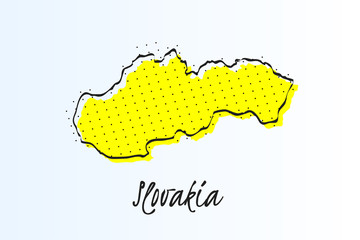 Map of Slovakia, halftone abstract background. drawn border line and yellow color
