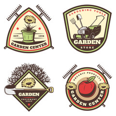 Vintage Colored Gardening Emblems Set