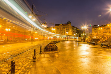 Bulgaria, Varna, The bridge of lions in the night city.