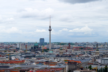 View over Berlin many buildings, Berliner Fernsehturm, Alexanderplatz