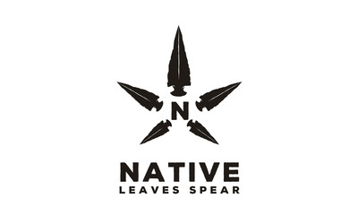 Obraz premium Native Spear Arrowhead Star Cannabis Hemp Pot Leaf CBD logo design 