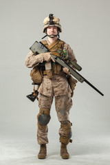 Soldier in camouflage holding rifle