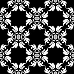 Fototapeta premium White floral seamless pattern on black background