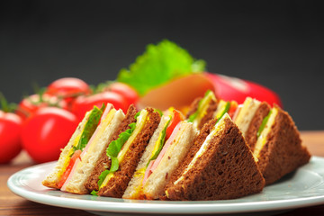 sandwich on a wooden table