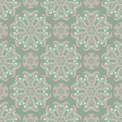 Fototapeta na wymiar Green floral background. Seamless pattern with flower designs
