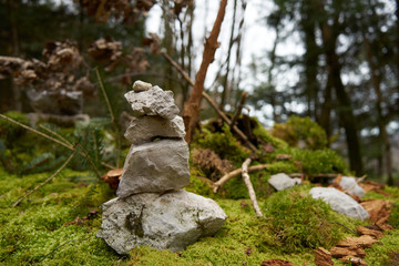 Limestone Cairn Arranged On Lichen