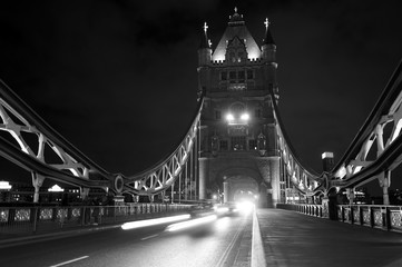 Fototapeta na wymiar Tower Bridge at night in black and white