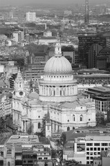 Fototapeta na wymiar St.Paul's Cathedral black and white photo aerial