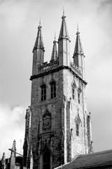 Fototapeta na wymiar English Church tower black and white