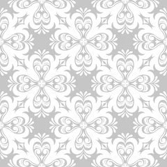 Keuken spatwand met foto White floral seamless pattern on gray background © Liudmyla