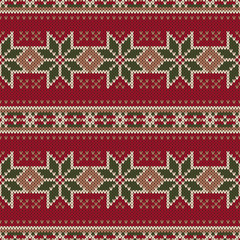Winter Holiday Seamless Knitted Pattern with Snowflakes. Wool Knitting Sweater Design