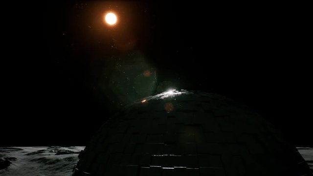 4K Alien Sphere on Asteroid in the Universe 3D Animation