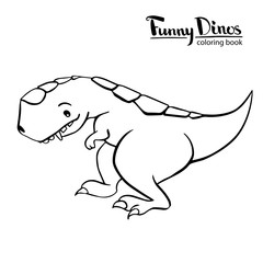 Funny kind children's cartoon dinosaur tyrannosaurus. hand-drawn vector coloring book illustration