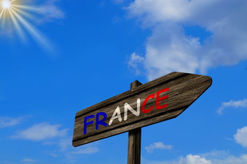 Ein Richtungspfeil zeigt den Weg nach Frankreich