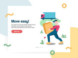 Web design template vector with mover worker helps with cargo