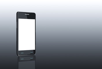 Smart phone (mobile phone) with empty screen on gray gradient background. Mock up template