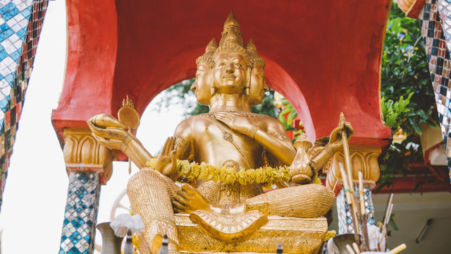  Phra Phrom Brahma god close-up พระพรหม. Thai god of creation