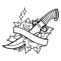 Graphic knife with floral vignette