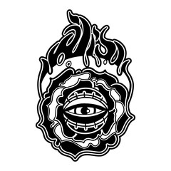 Graphic flaming flower and all-seeing eye