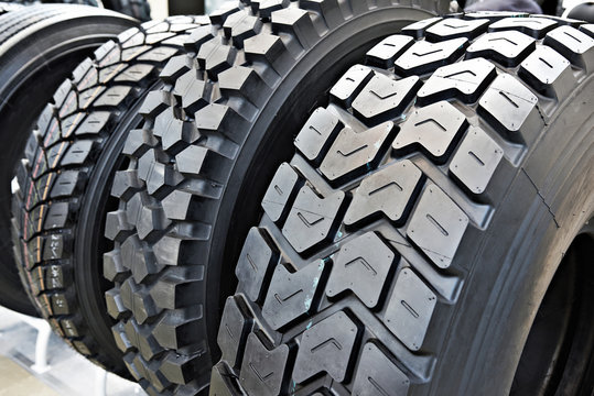 Tread pattern on wheel tire truck in store