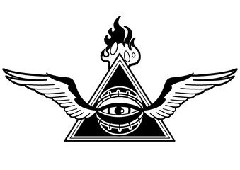 Graphic winged all-seeing eye with triangle