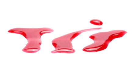 Red, currant juice puddle isolated on white background, clipping path