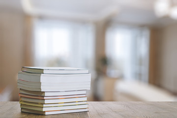books on wooden table