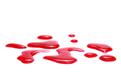 Red, currant juice puddle isolated on white background, clipping path