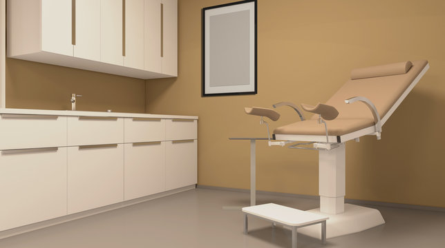 Gynecologist. Doctor's examination room. 3D rendering.. Empty paintings