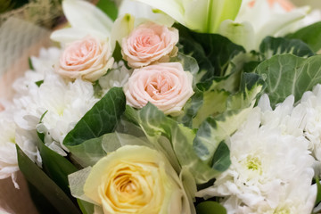 Bouquets with different flowers at the wedding