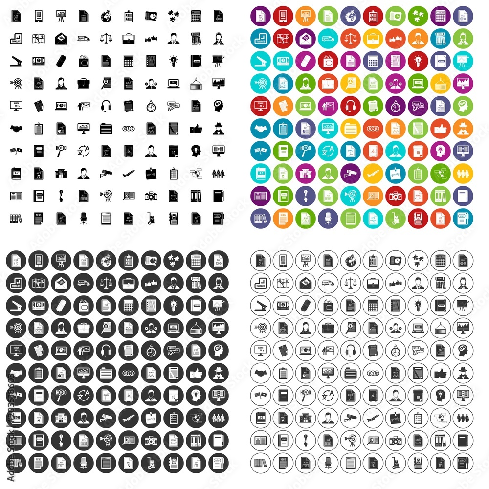 Poster 100 work paper icons set vector in 4 variant for any web design isolated on white