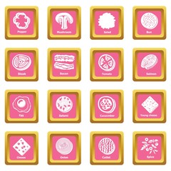 Slice food icons set vector pink square isolated on white background 